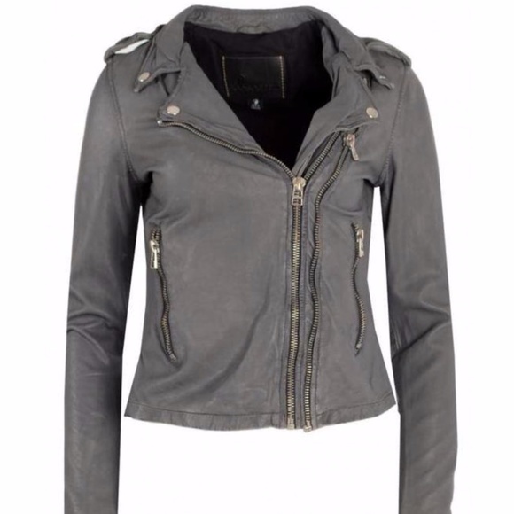 Goosecraft Grey Leather Biker Jacket - Picture 1 of 6